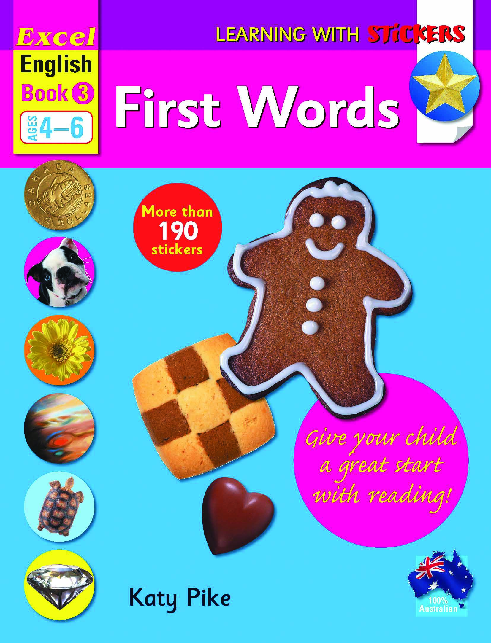 Picture of Excel Learning with Stickers English Book 3 School Skills-First Words, Short Vowels and Blending Ages 4-6