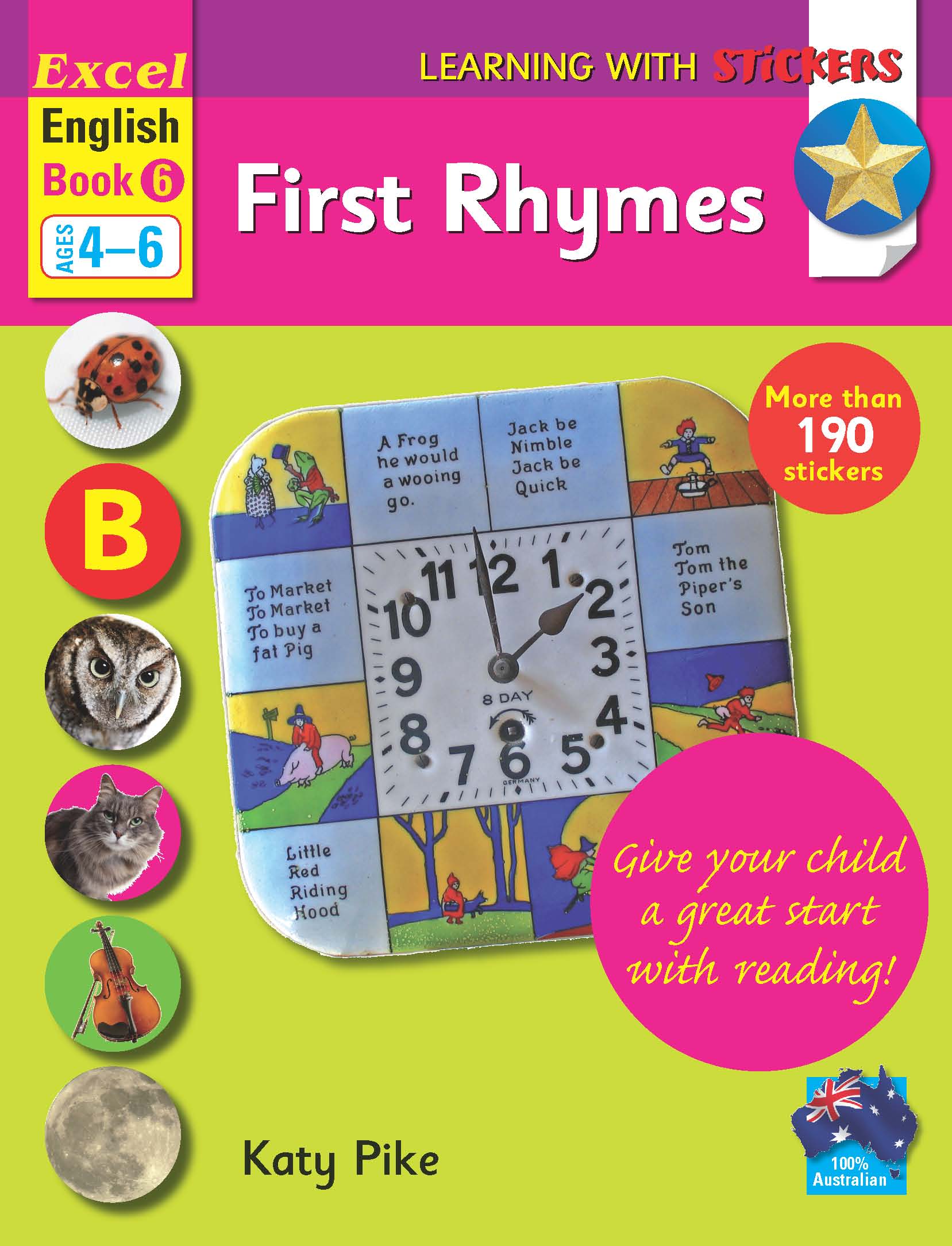 Picture of Excel Learning with Stickers English Book 6 School Skills-Rhymes, Words, Comprehension Ages 4-6