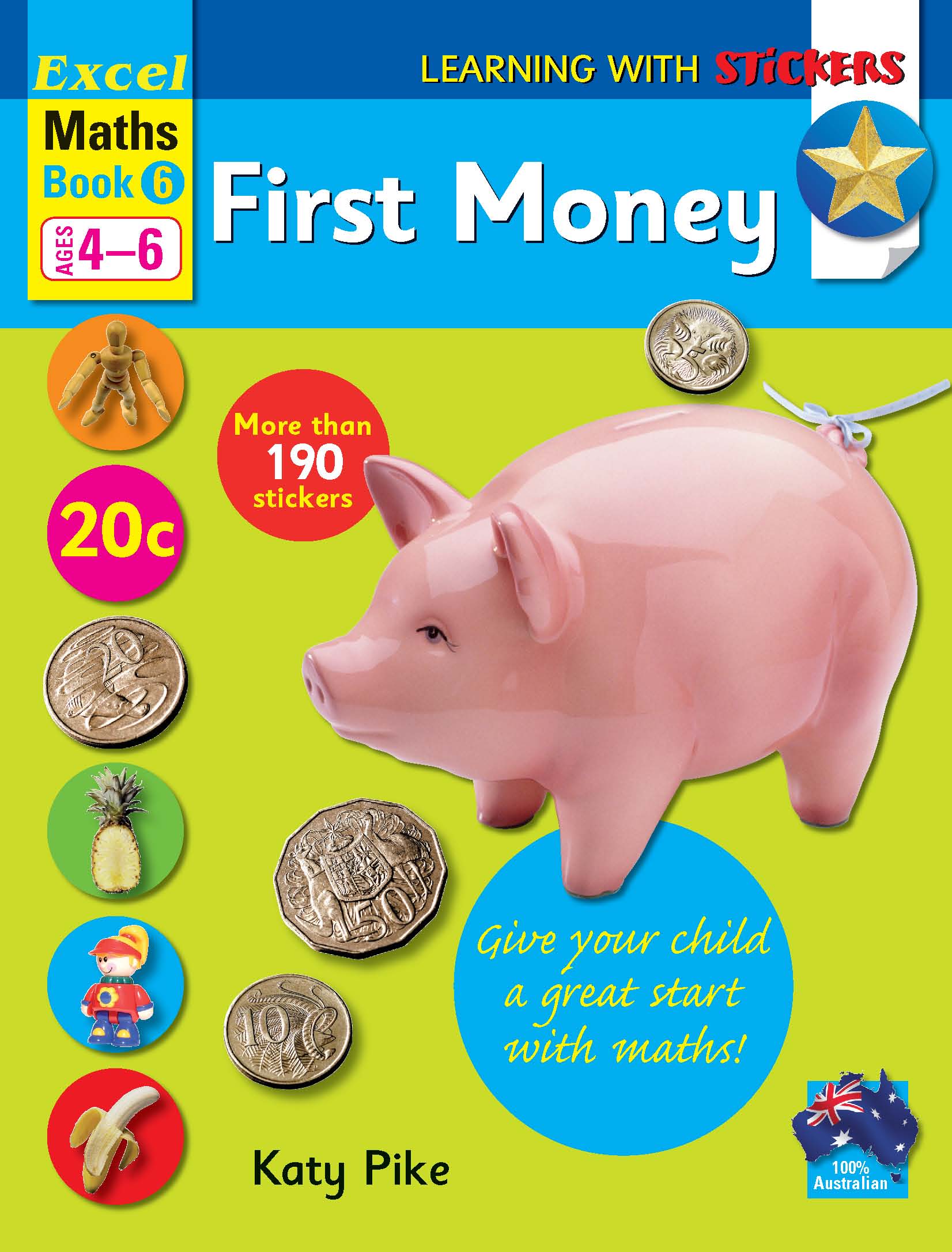 Picture of Excel Learning with Stickers Maths Book 6 School Skills-Coins, Adding money and Shopping Ages 4-6